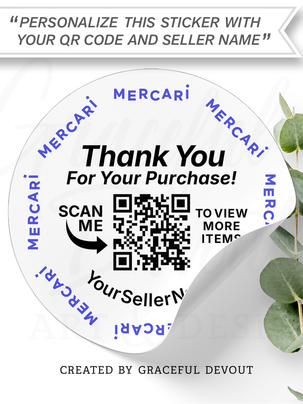 Thank You For Your Purchase, QR Code with Seller Name Stickers - 2” (inches)